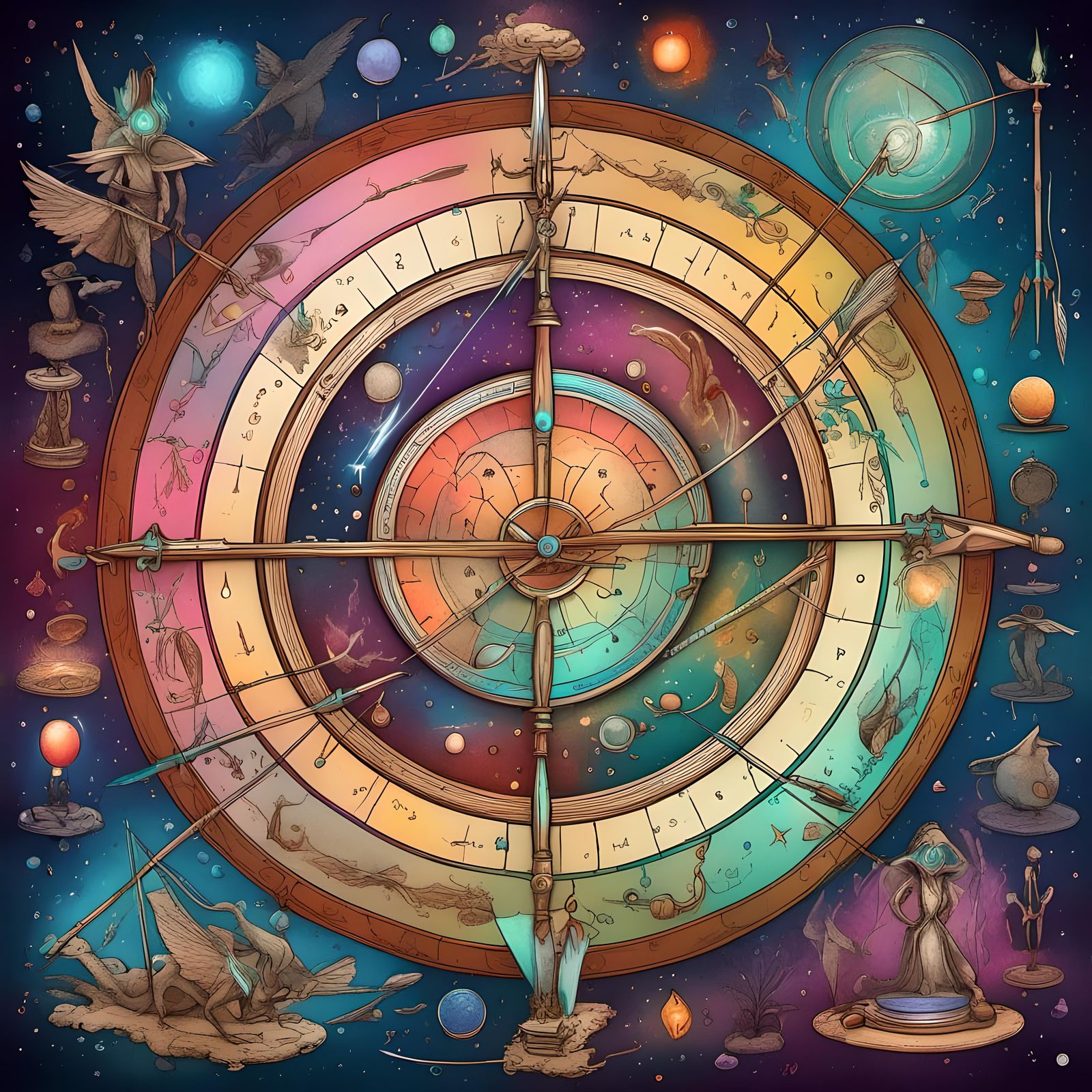 Archery: Bow and Arrow Diagram in Cosmic Style