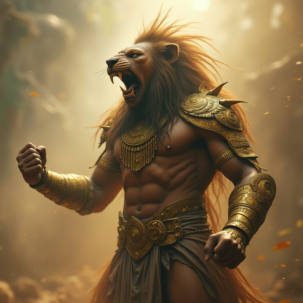Fearsome Lion-Headed God Shouts in Anger