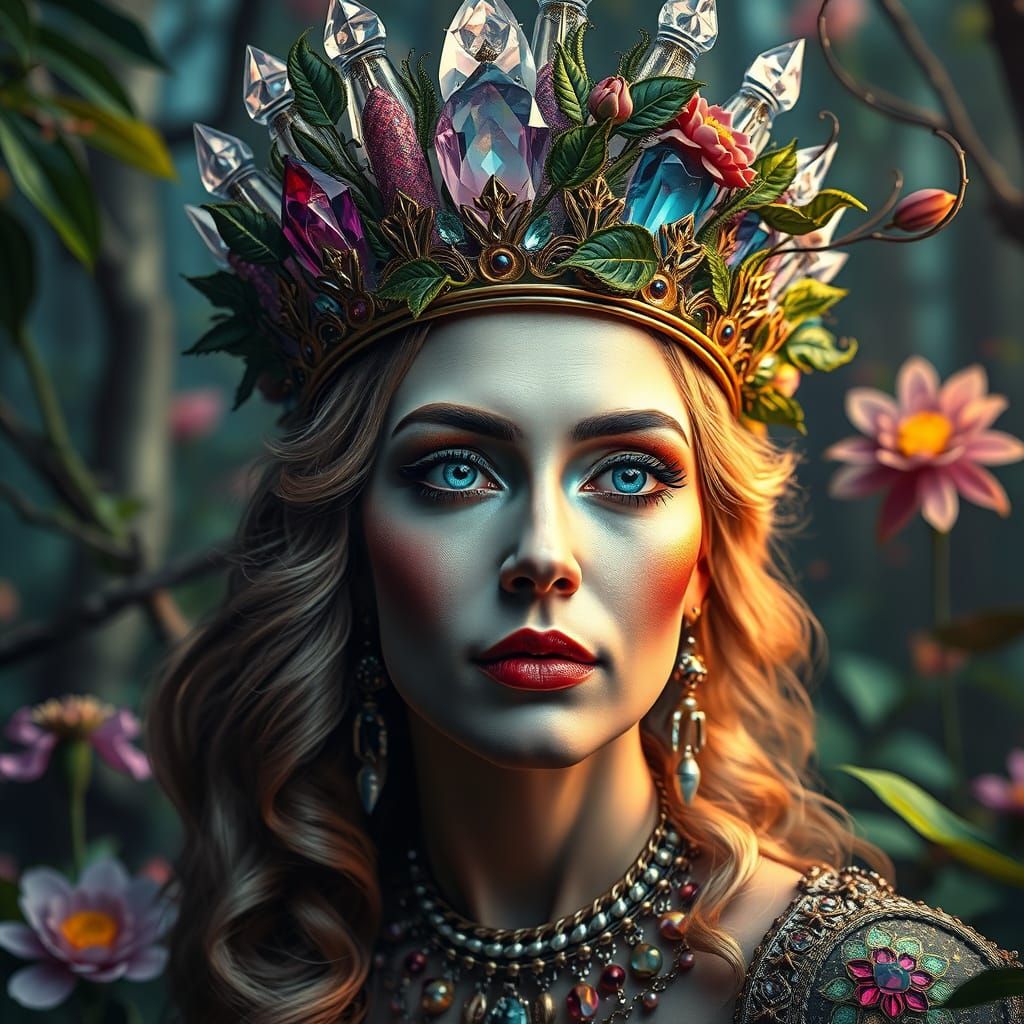 Mystical Forest Queen in Surreal Royal Portrait