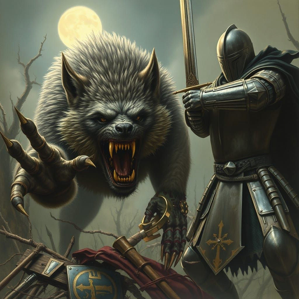 Medieval Werewolf Battle Scene in Dark Fantasy Art