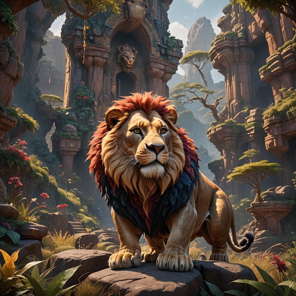 Detailed Matte Painting of Simba in Deep Color