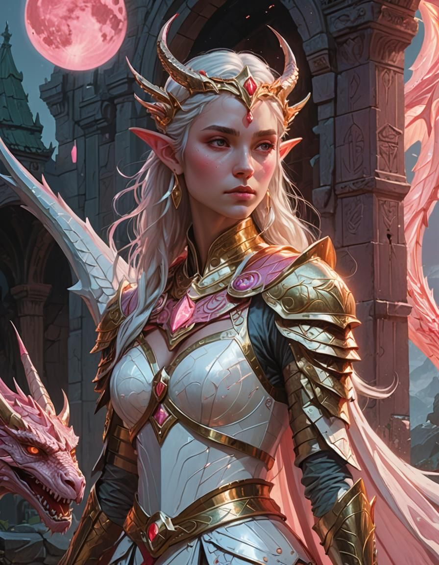 Elf Goddess and Dragon in Mystical Setting