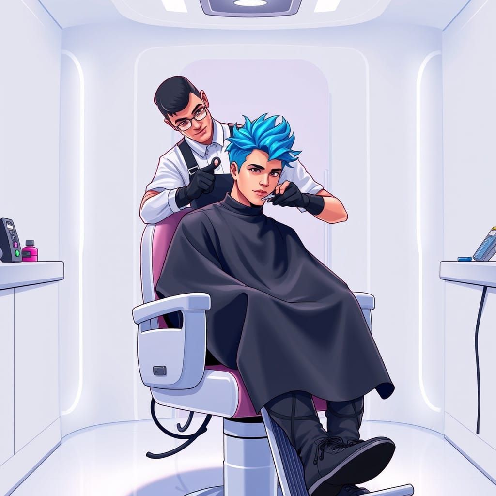 Sleek Ninja Gets a Futuristic Barber Makeover in Vibrant, Ne...