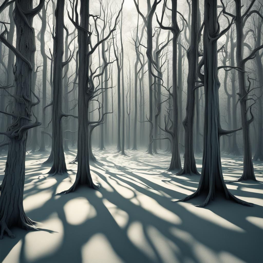 Surreal Winter Forest in 3D with Hologram Effect