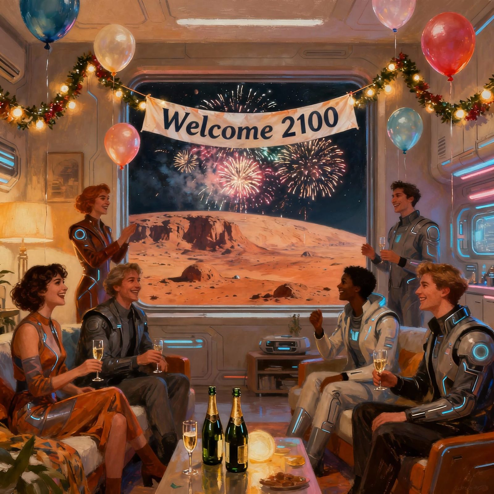 Joyful New Year's Eve Party in Retro-Futuristic 2099 Apartme...