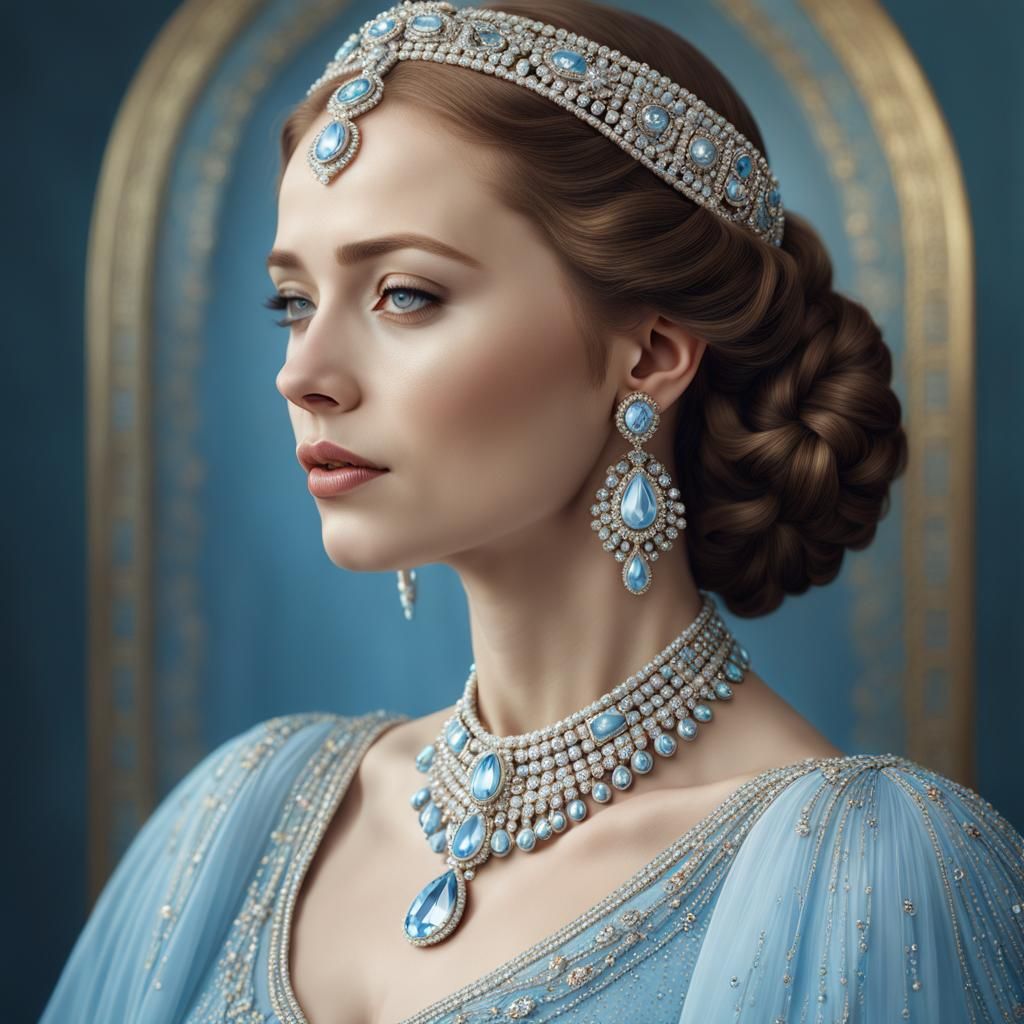 Regal Woman in Slavic Dress with Ethereal Glow