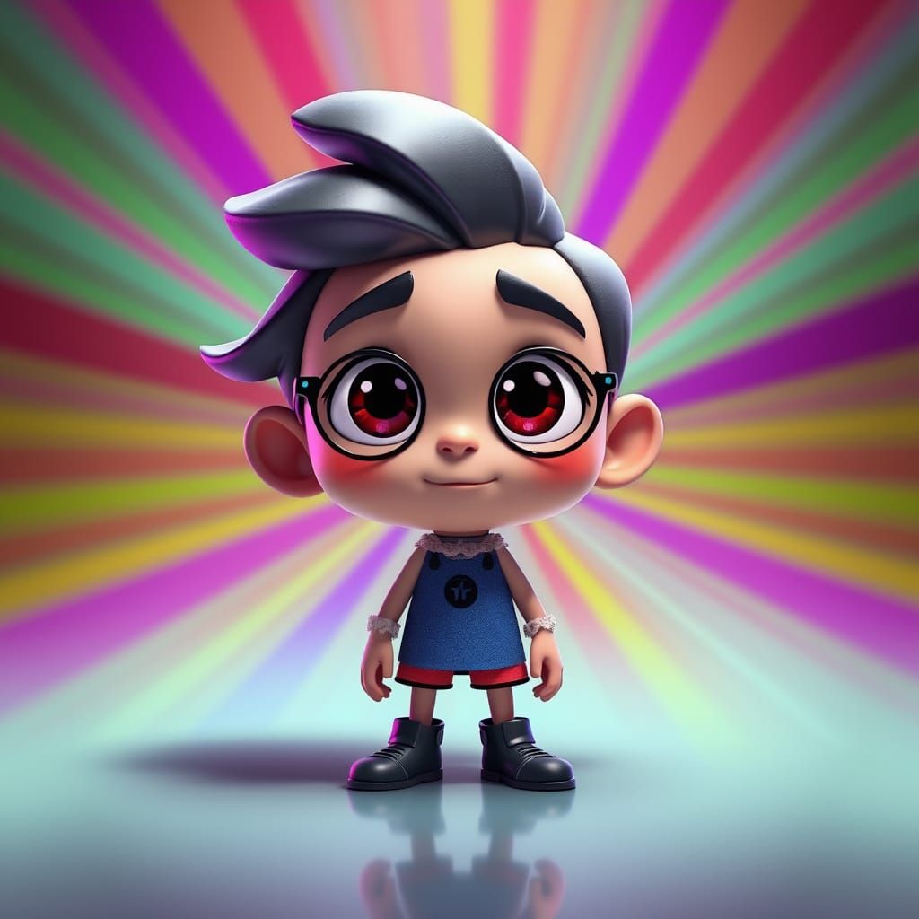 Stylized 3D Character with Vibrant Gradient Background
