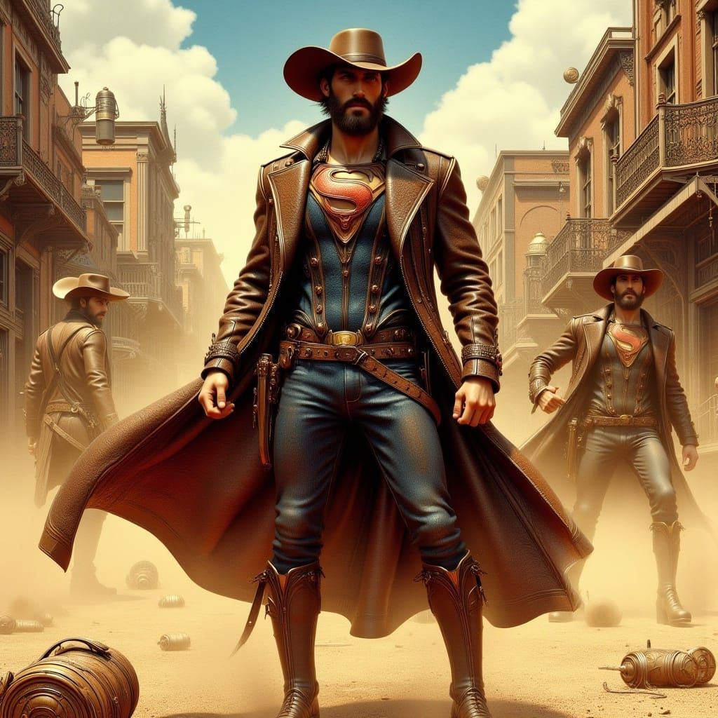 Superman as Rootin' Tootin' Cowboy in Art Nouveau Style