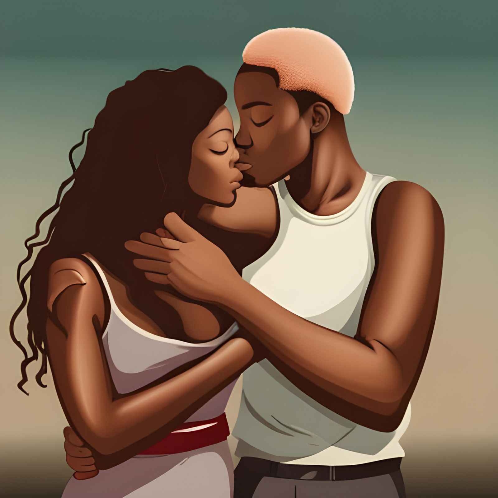 Passionate Kiss Between Two Black Lovers