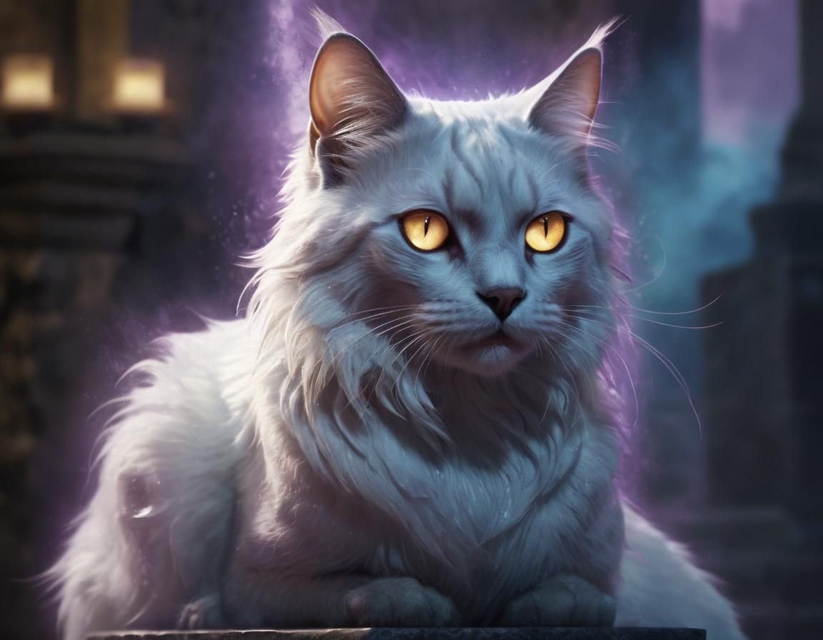 Regal Ghost Cat in Hyperrealistic Splash Art