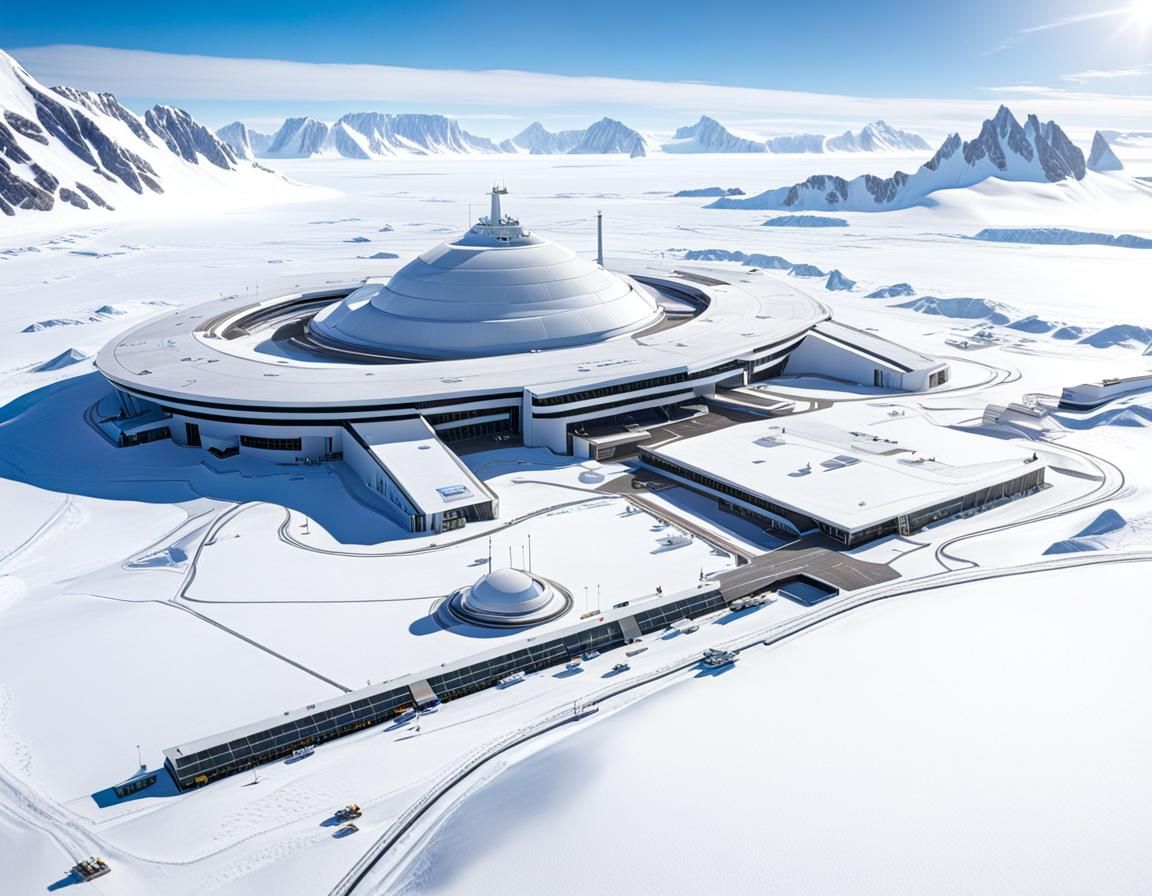 Futuristic Antarctic Military Spaceport: Sci-Fi Concept Art