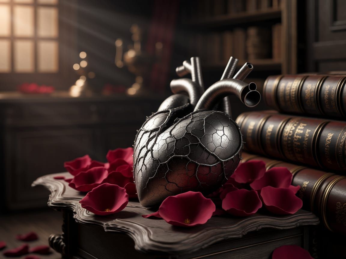 Antique Tarnished Heart on Rose Petals - Fine Art Photo