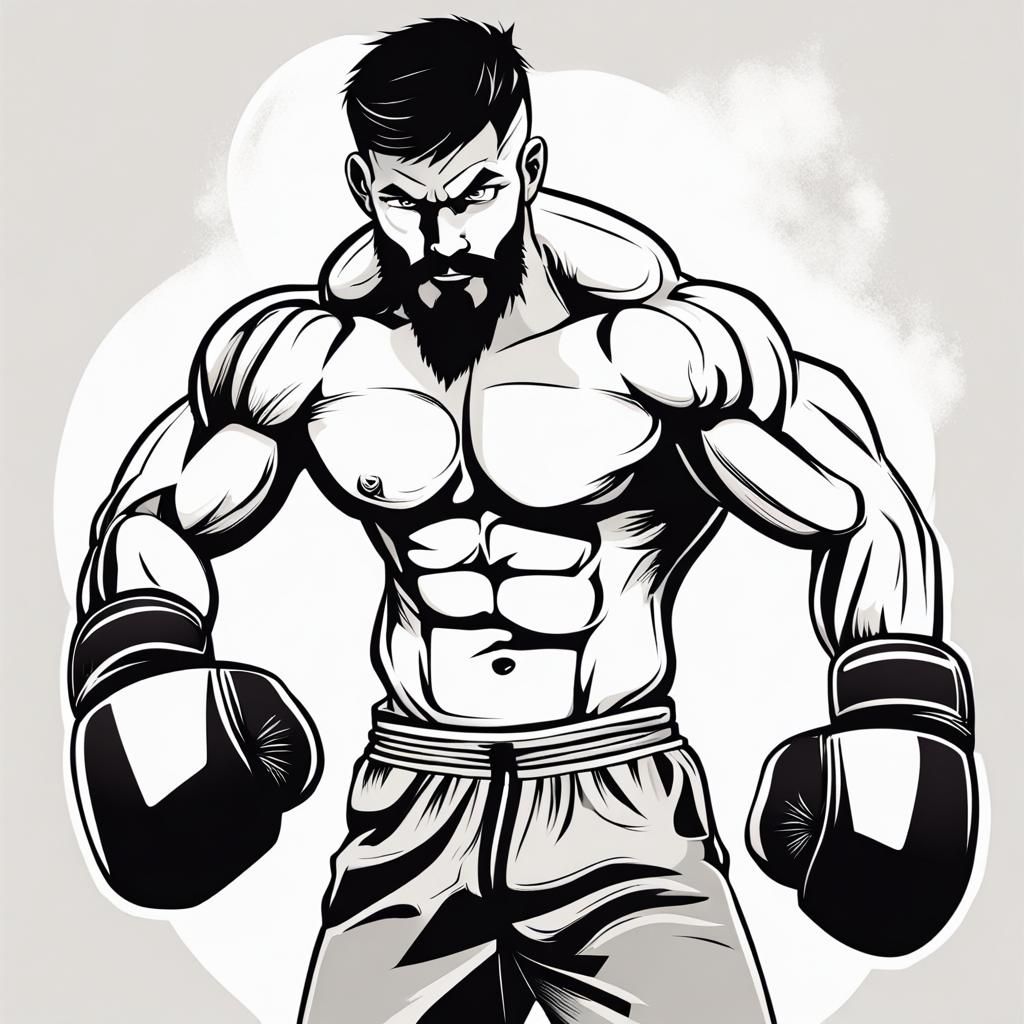 Manga Style Muscular Boxer with Beard
