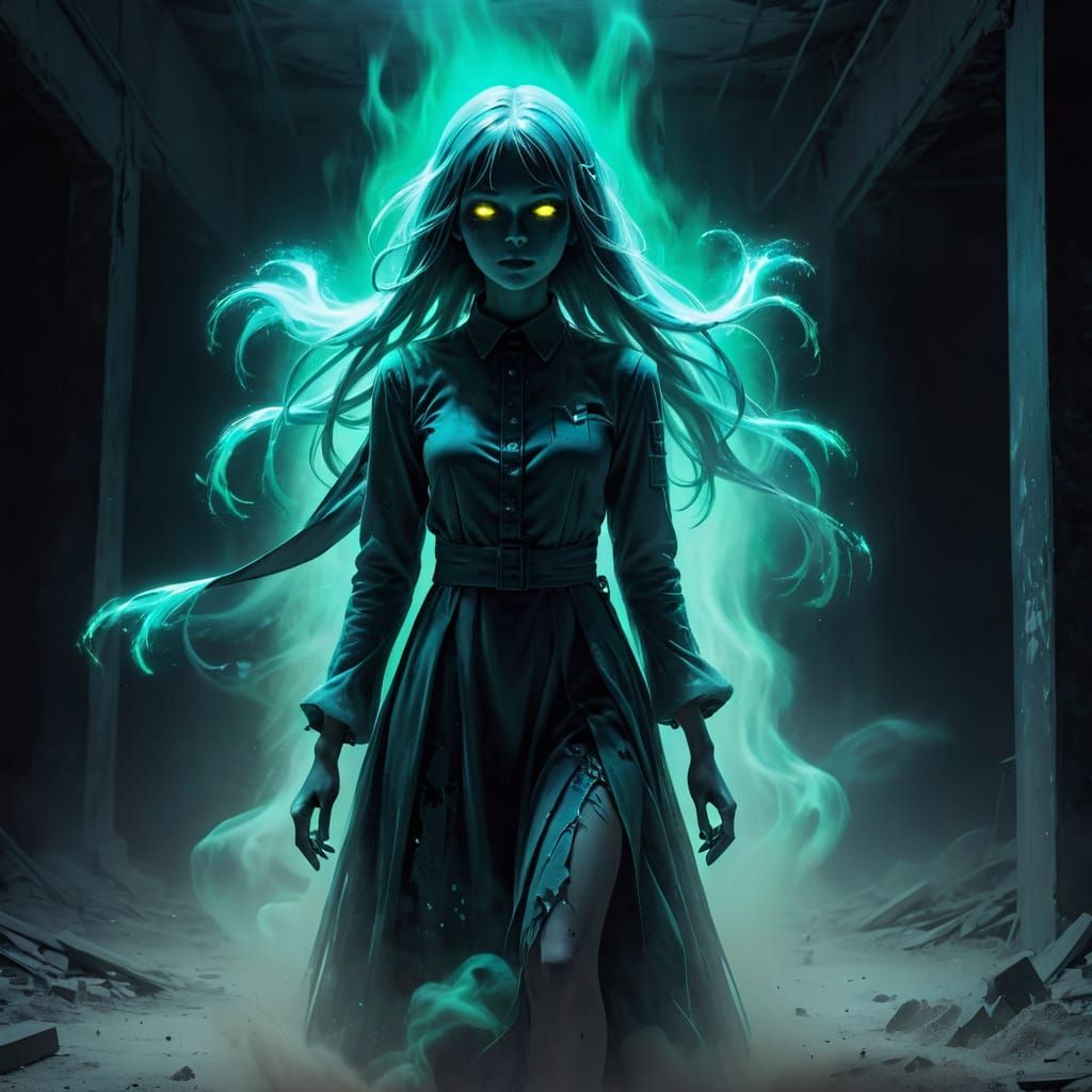 Neon Ghost Girl in Surreal Dystopia