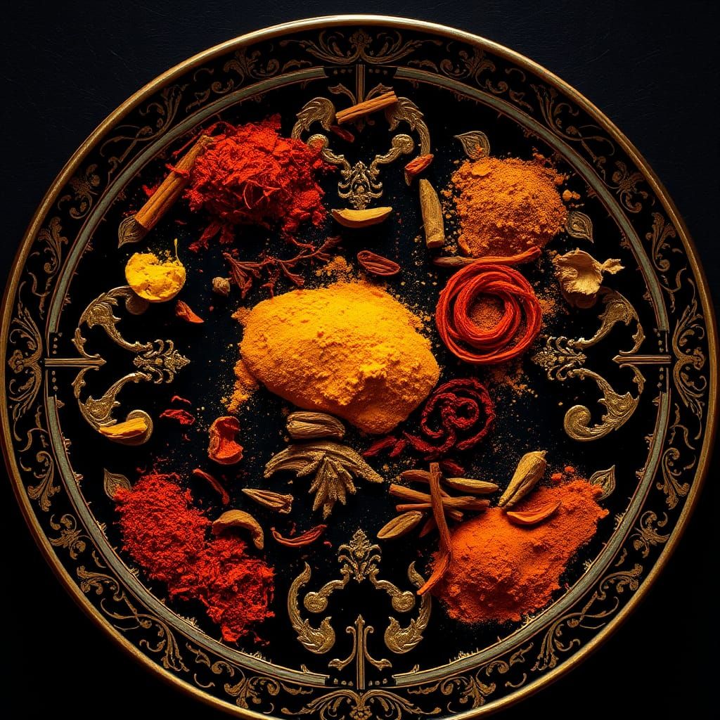 Indian Spices on Antique China Plate