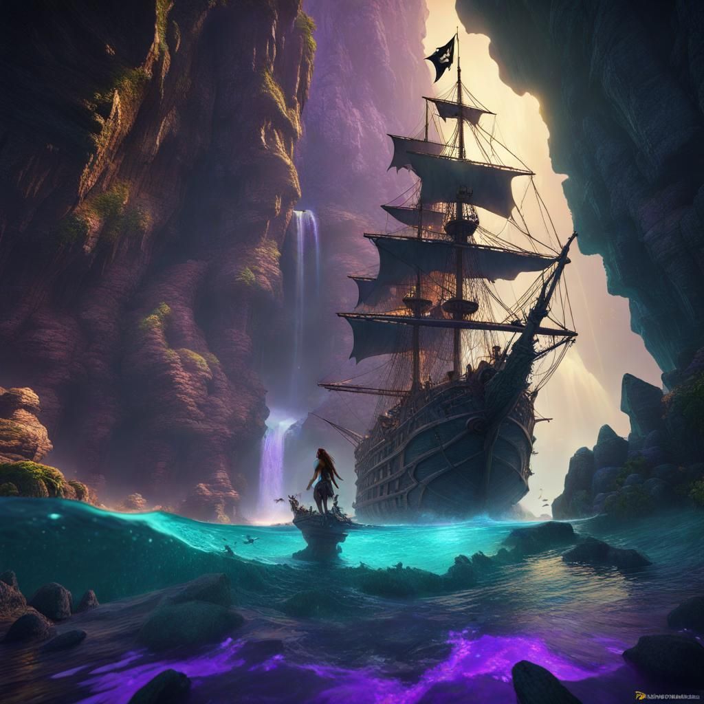Pirate and Mermaid Cove: Dark Fantasy Art