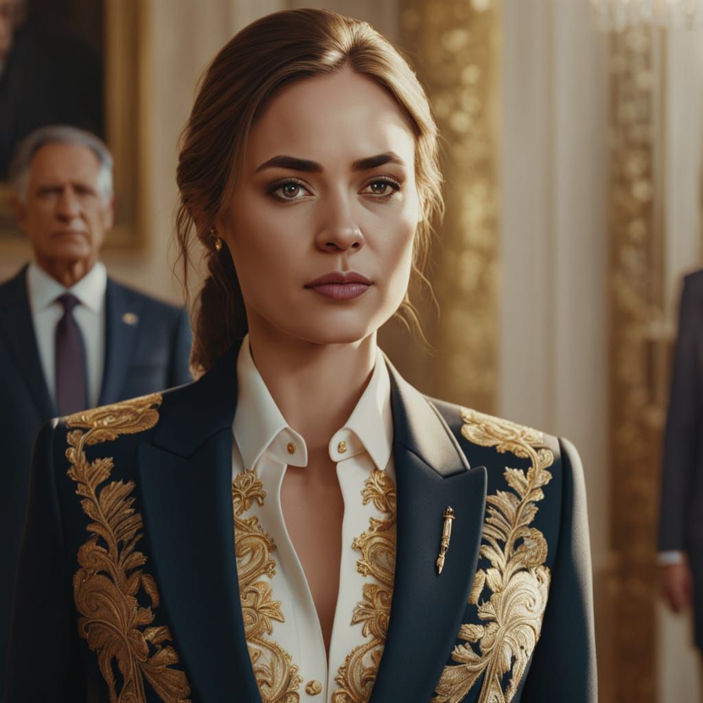 Hyperrealistic Portrait of Businesswoman with President