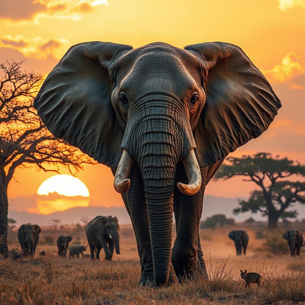 Elephant Profile at Sunset in Ethereal Style