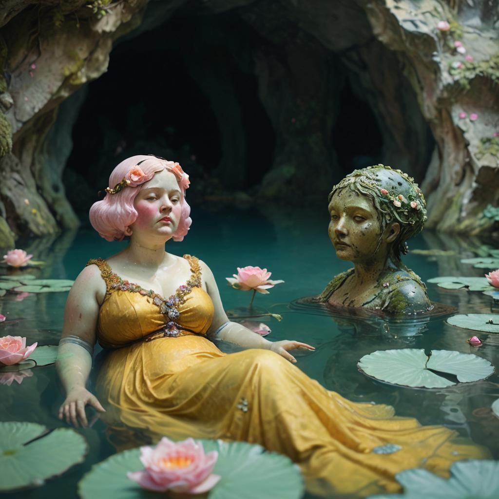 Surreal Woman in Water, Pre-Raphaelite Style