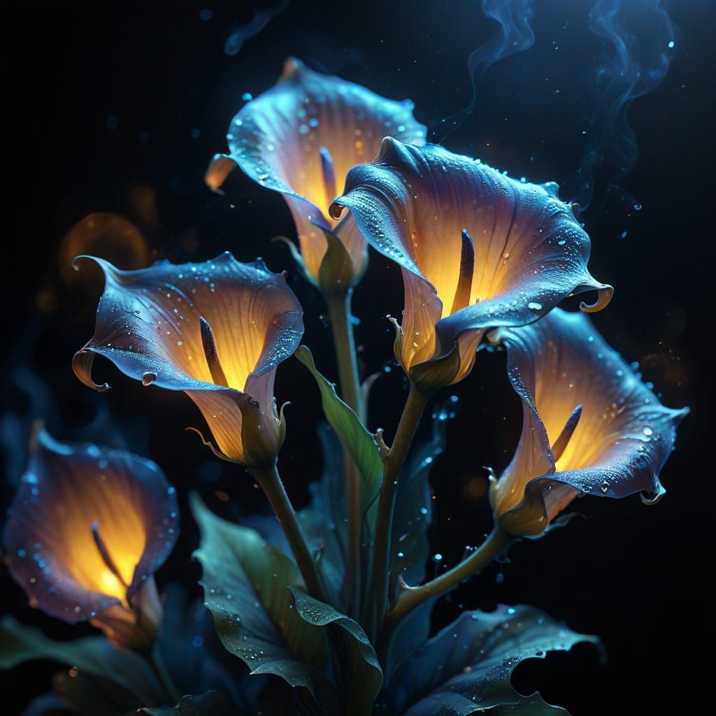 Sparkling Blue Onyx Calla Lily with Golden Center