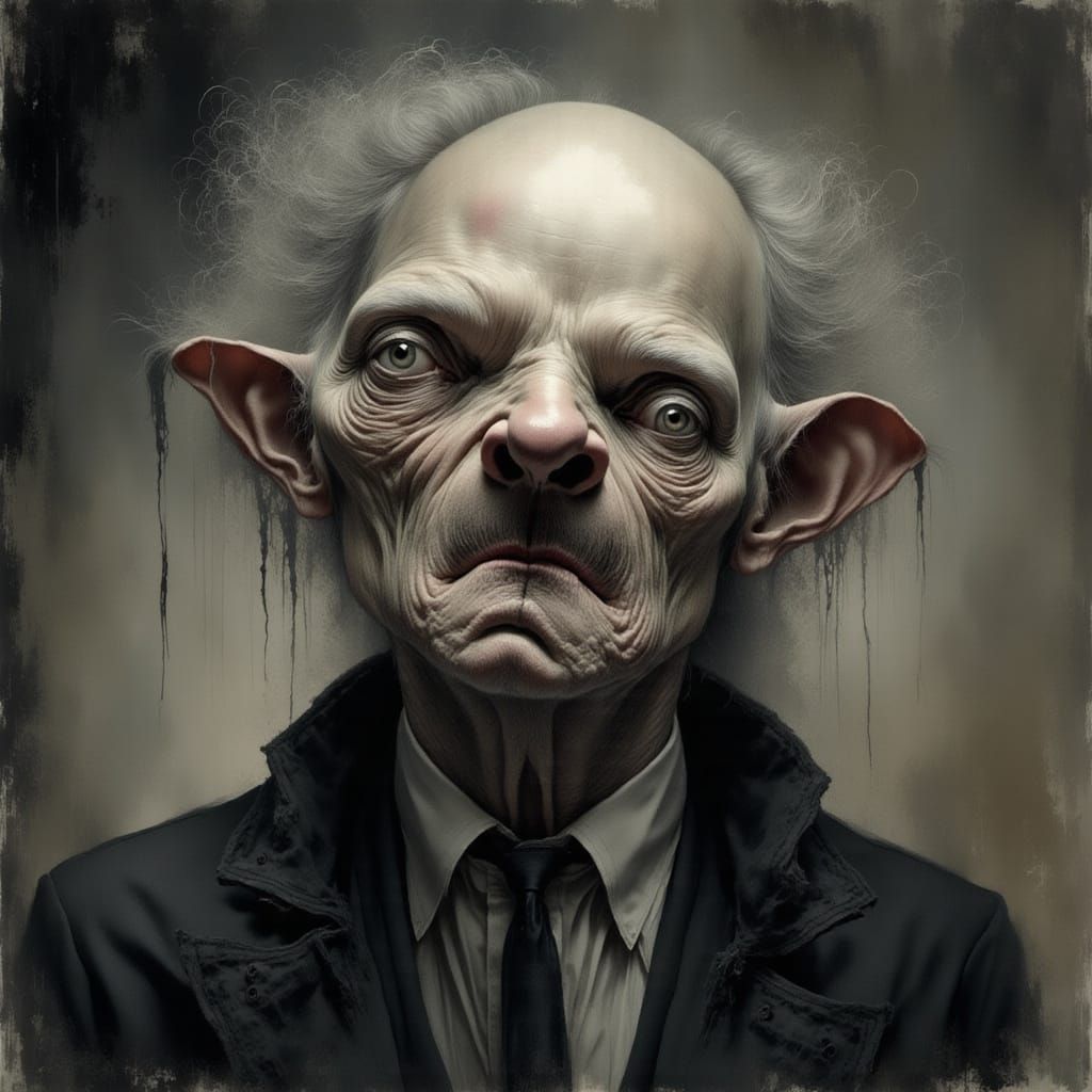 Grotesque Figure in Dark Surreal Landscape