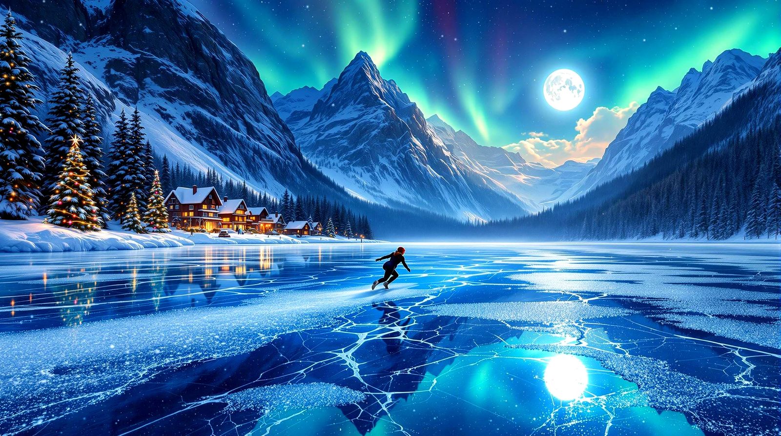 Enchanting Winter Wonderland Scene in Cyberpunk Aesthetic