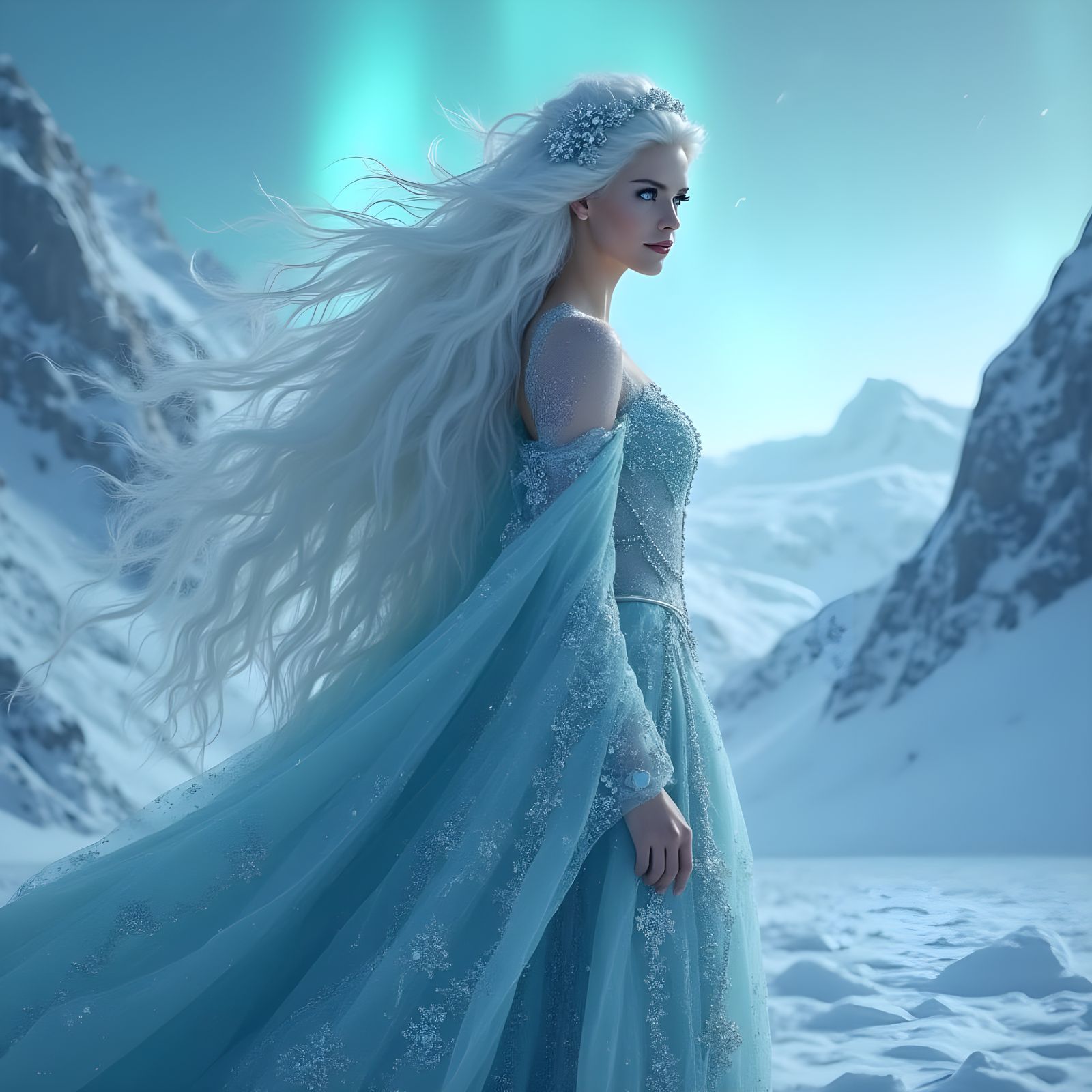 Ice Queen Commands Blizzard in Gothic Art Style