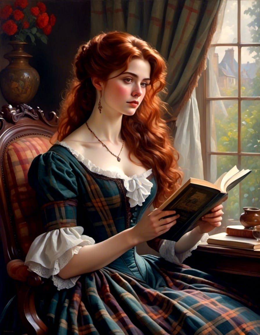 Victorian Woman Reading in Parlor, Fantasy Portrait