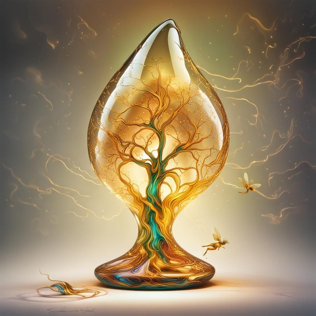 Glass Pear with Golden Fairy Transformation