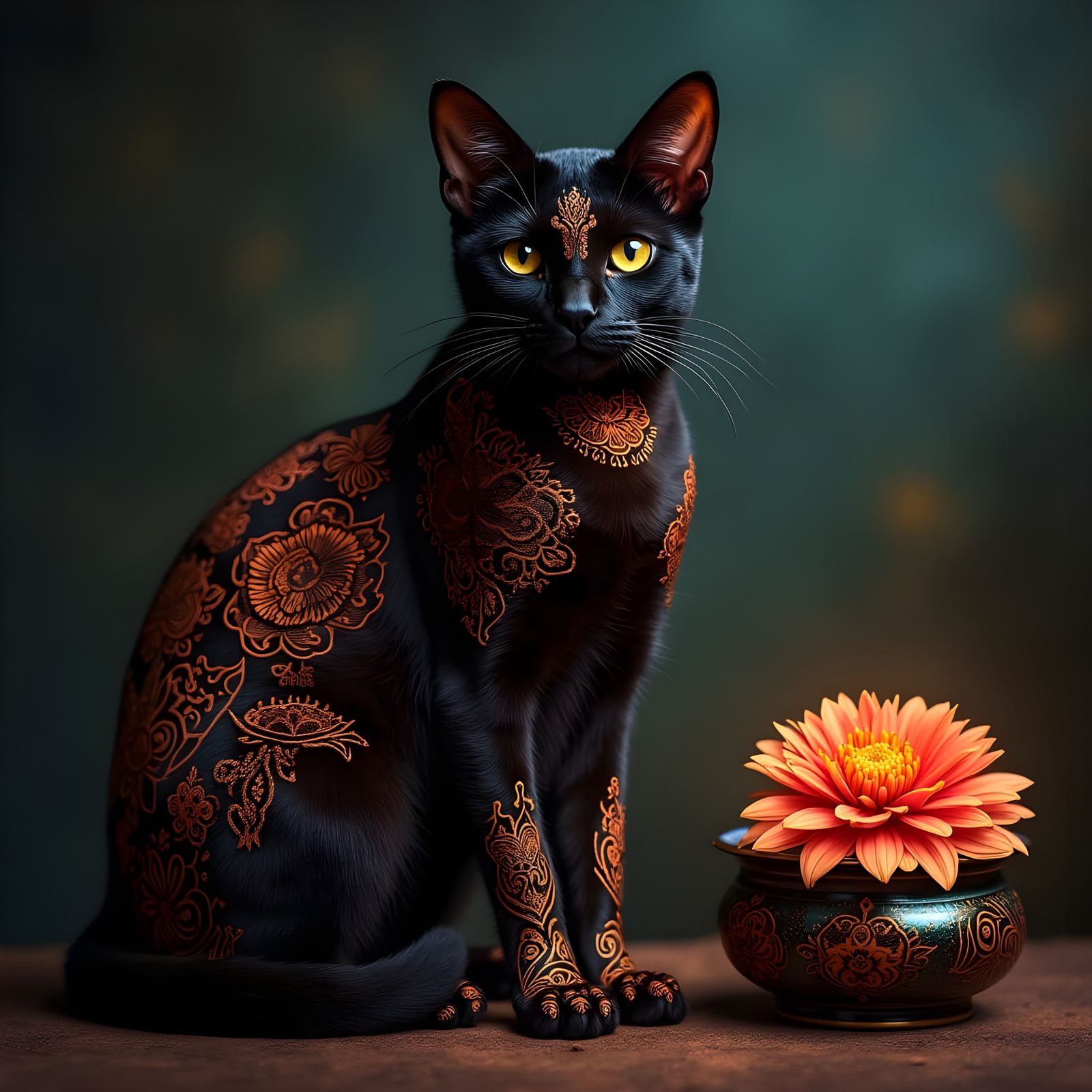 Henna Cat: Mehndi and Floral Fantasy