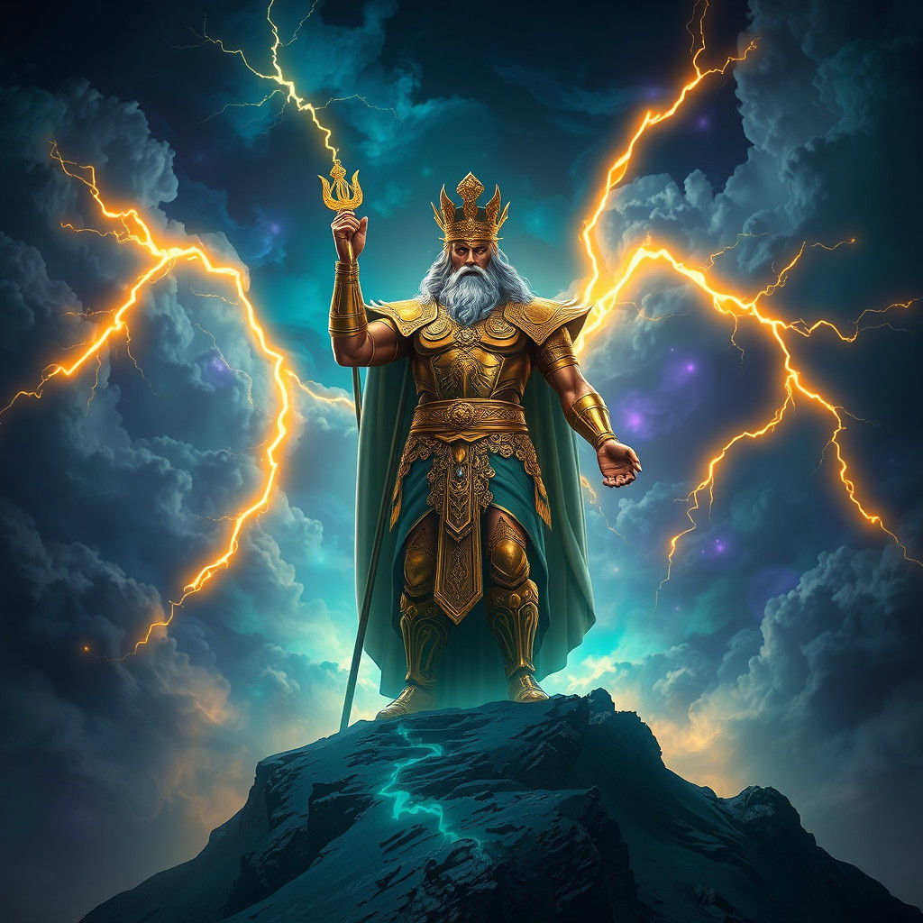 Zeus on Olympus in Ornate Armor