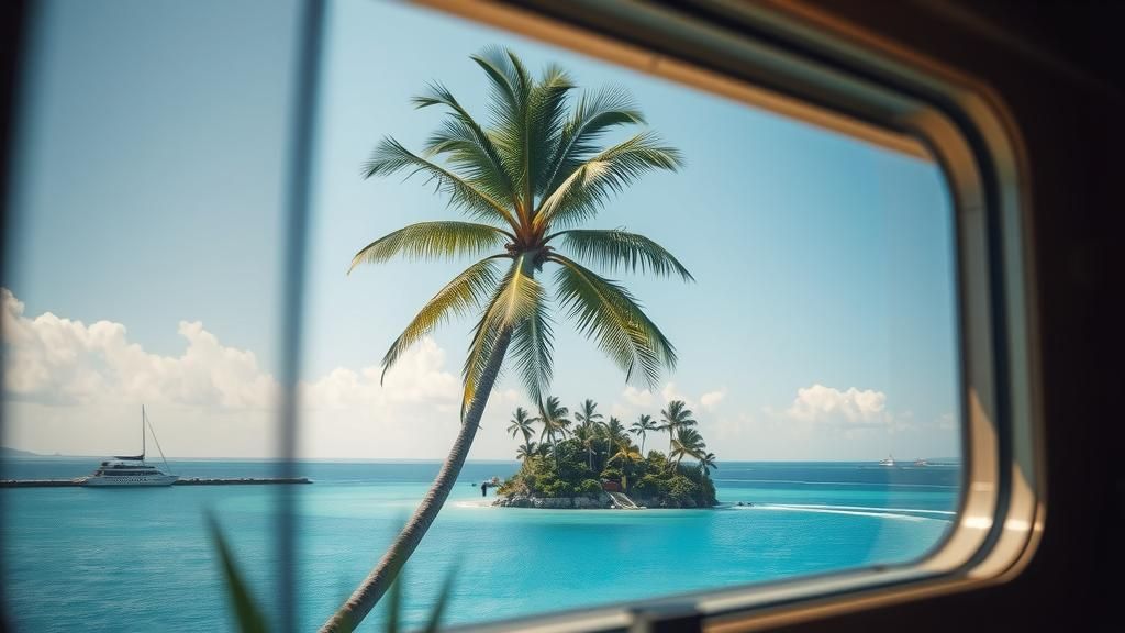 Tropical Island View Through Window: Professional Photograph...
