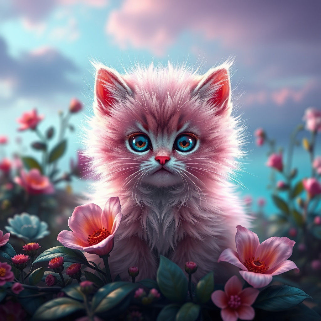 Pink Kitten in a Dreamlike Matte Painting