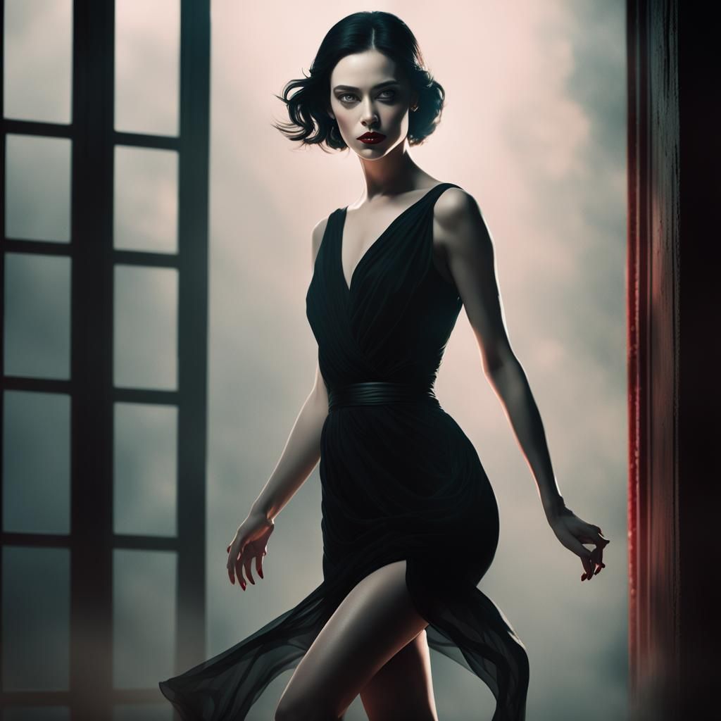 Vampire Woman with Red Eyes in Cinematic Style