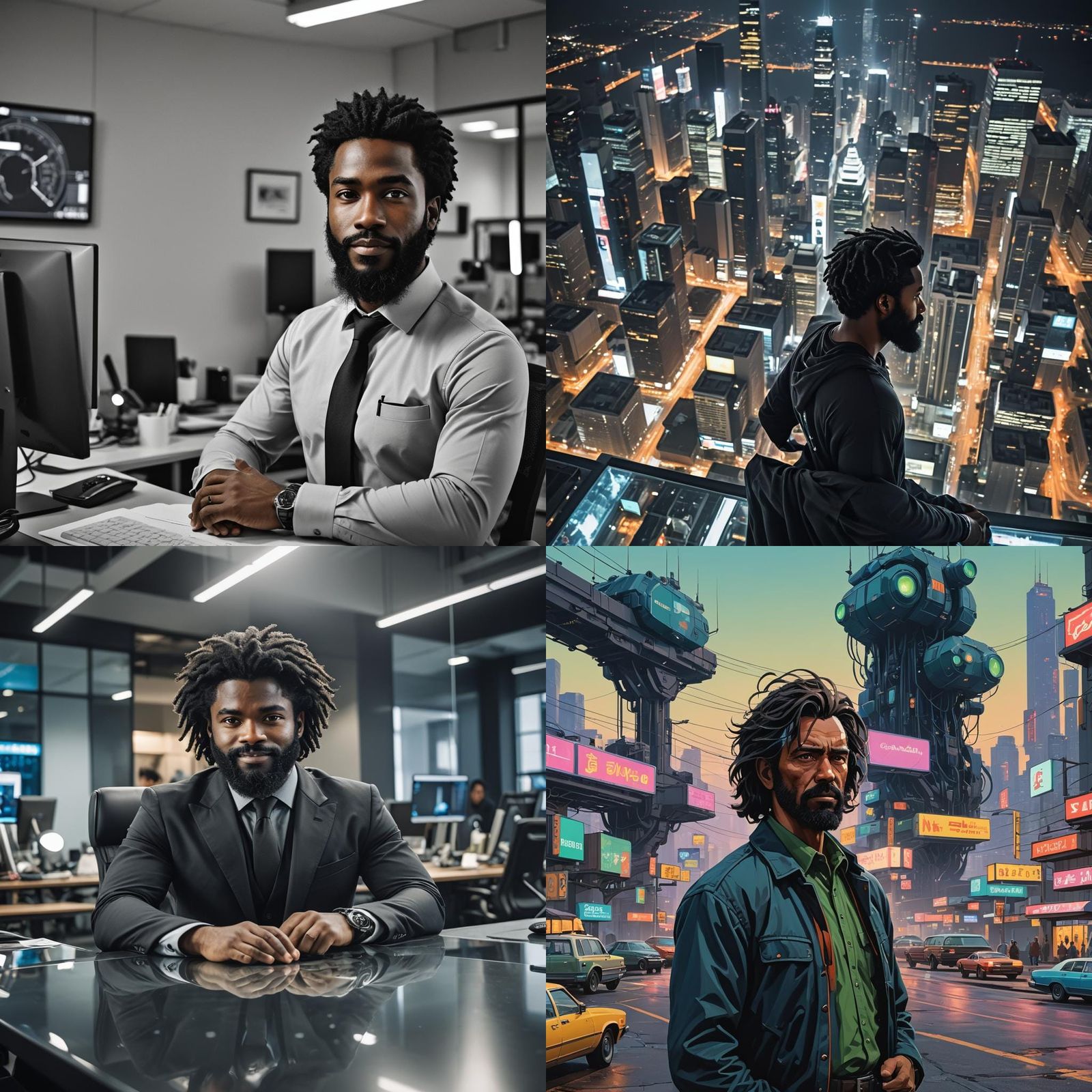 Black Man Working at Multinational Company, Detailed Matte P...