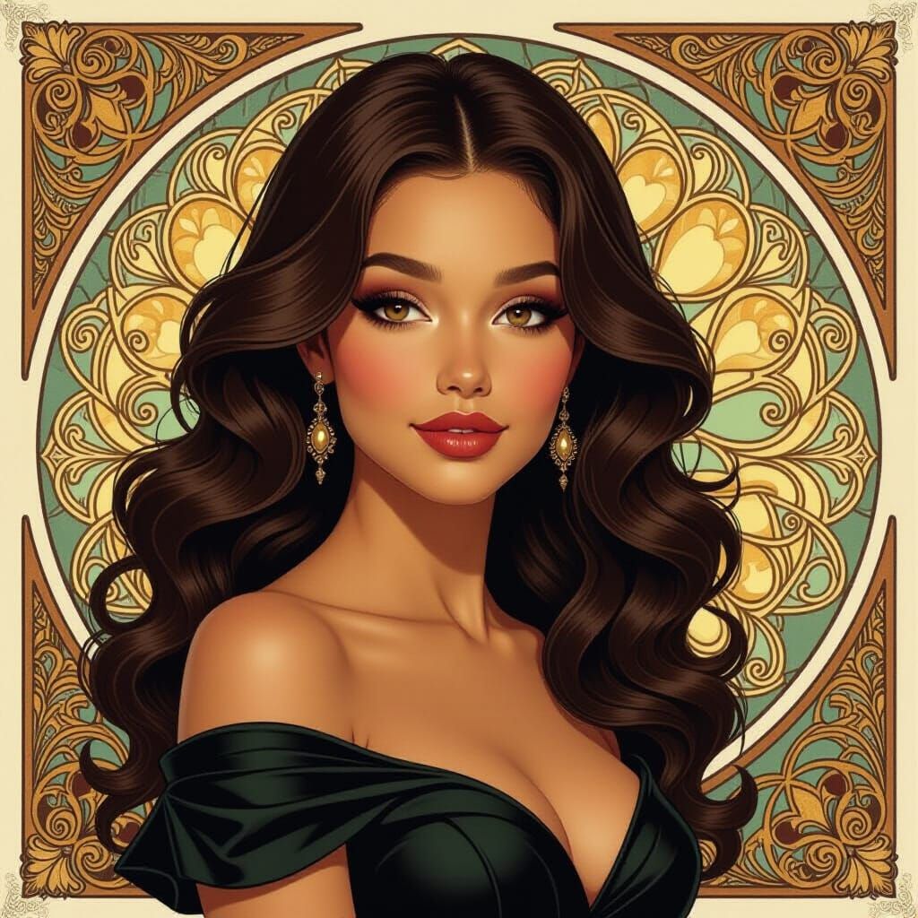 Elegant Young Woman with Wavy Mahogany Hair