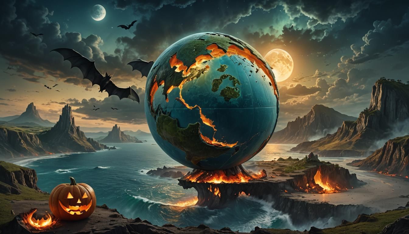 Contrasting Earth Halves: Serene vs. Burning Landscape