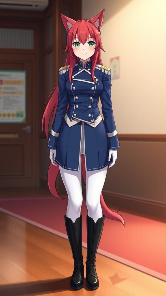 Hyper Realistic Nekomimi Space Force Cat-Woman in Uniform