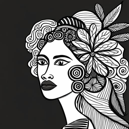 African Goddess in Matisse Style with Flowers