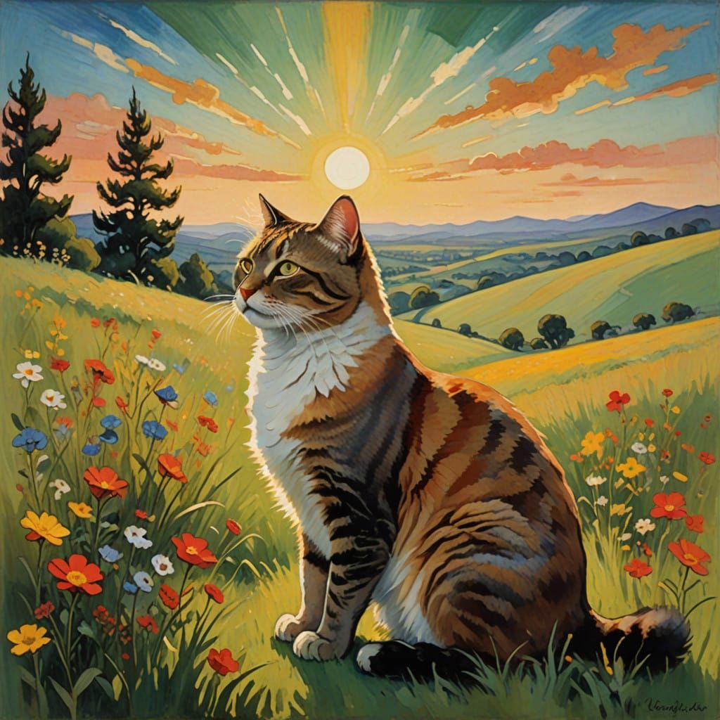 Serene Whiskered Cat Basking in Sunlit Bliss