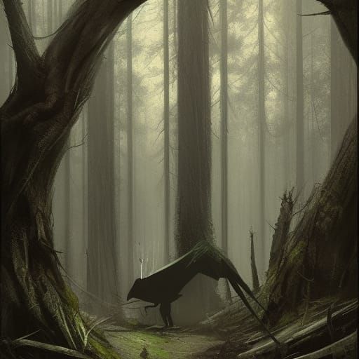 Sinister Creature Lurking in Dark Woods