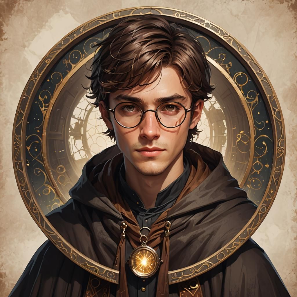 Fantasy Young Wizard with Glasses and Cloak