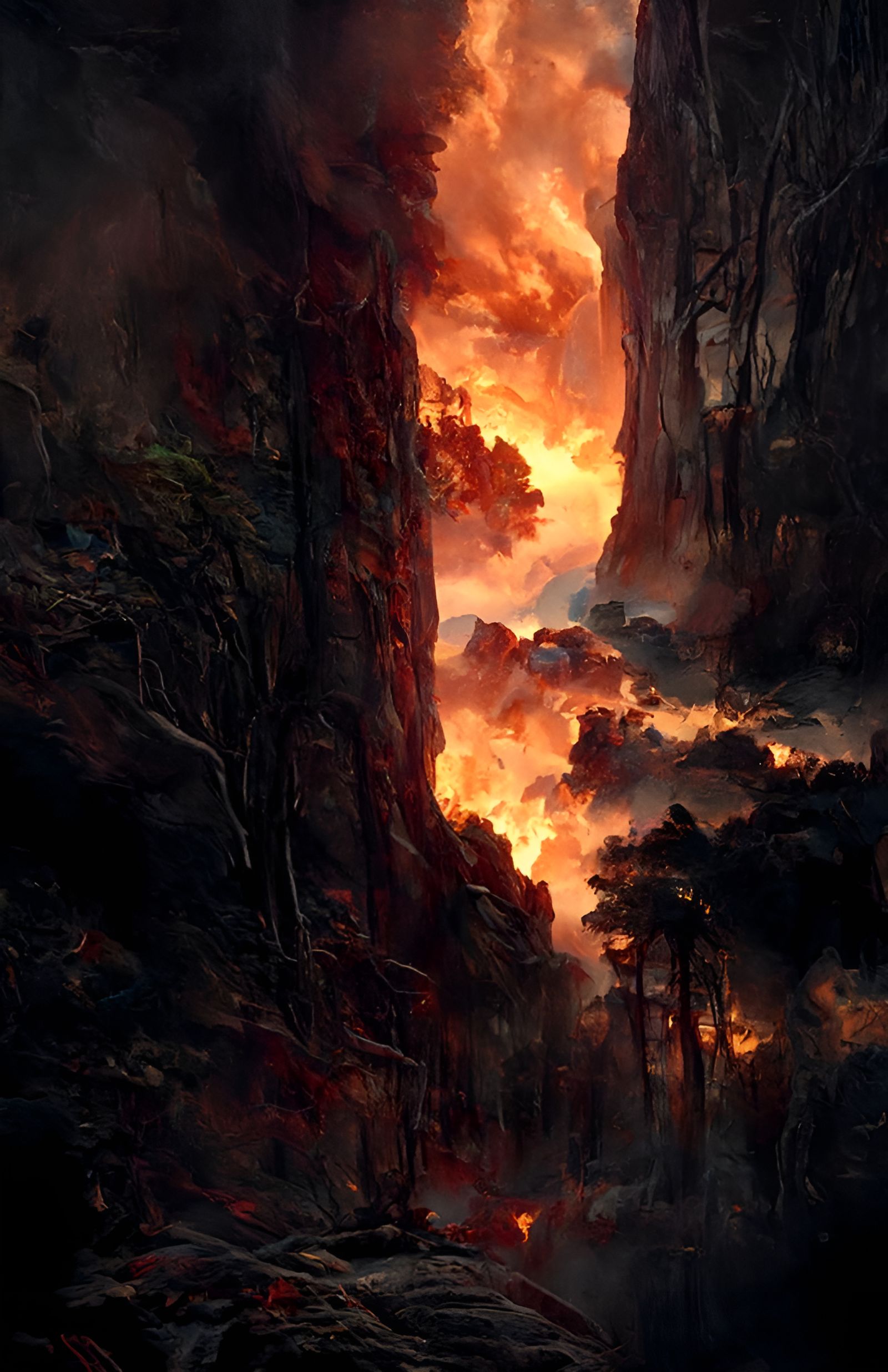 Inferno Mountain: Hyperrealistic Landscape Painting