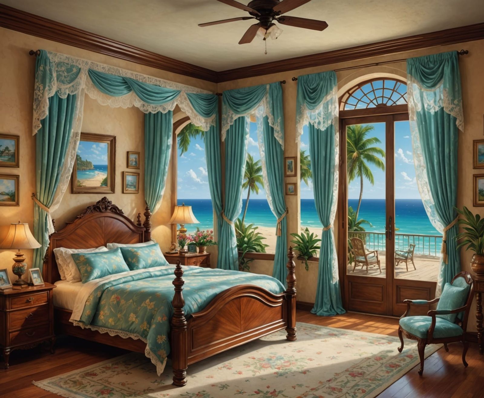 Romantic Beach View Bedroom in Hyperrealistic Style