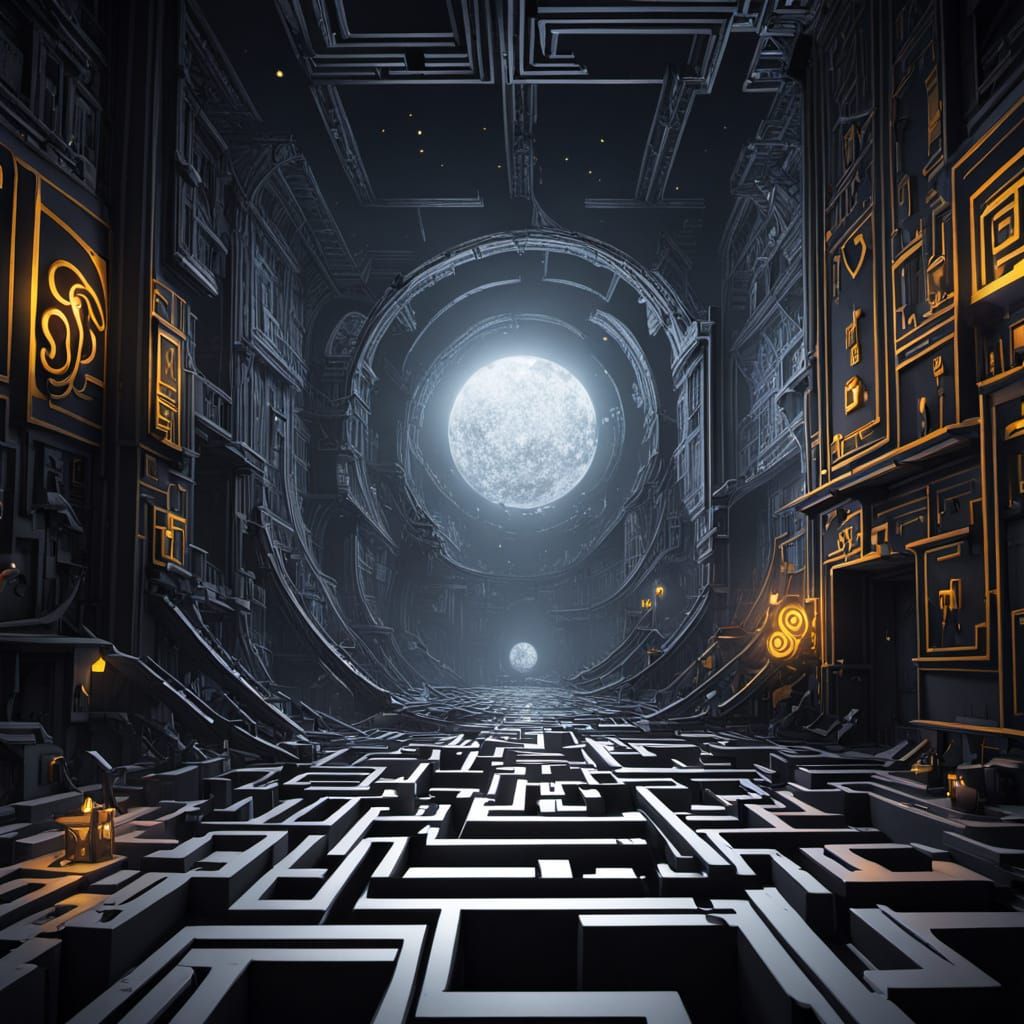 Dark Fantasy Maze Concept Art with Floating Music Notes