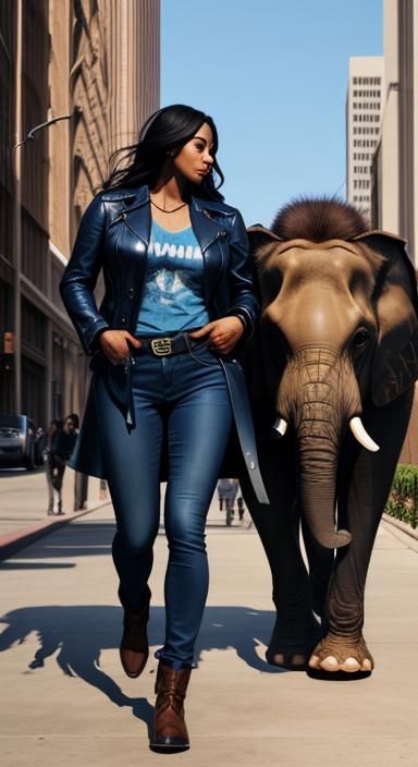 Woman Walks Elephant in Downtown Los Angeles