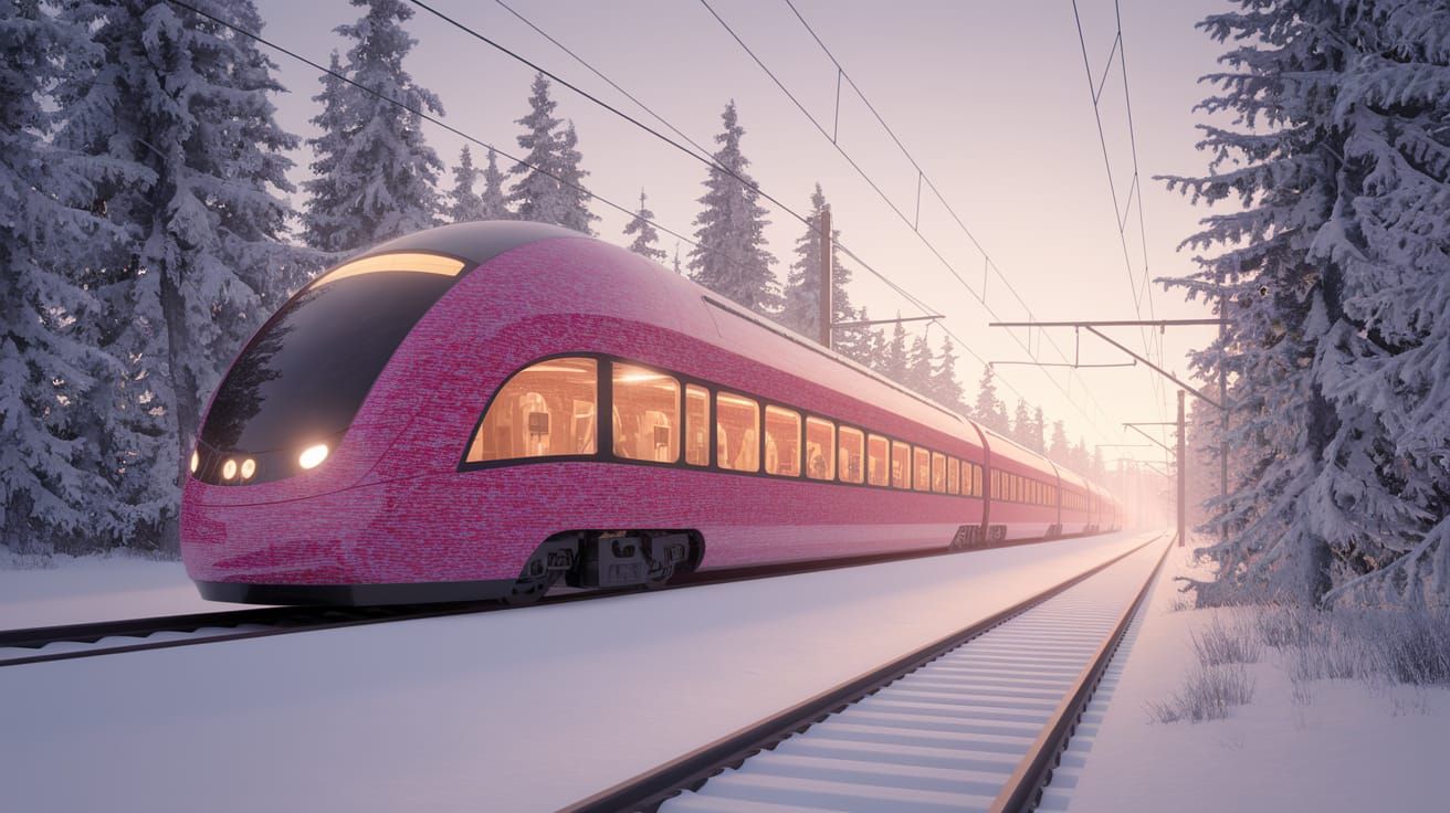 Glamorous Futuristic Train Travels Through Winter Wonderland