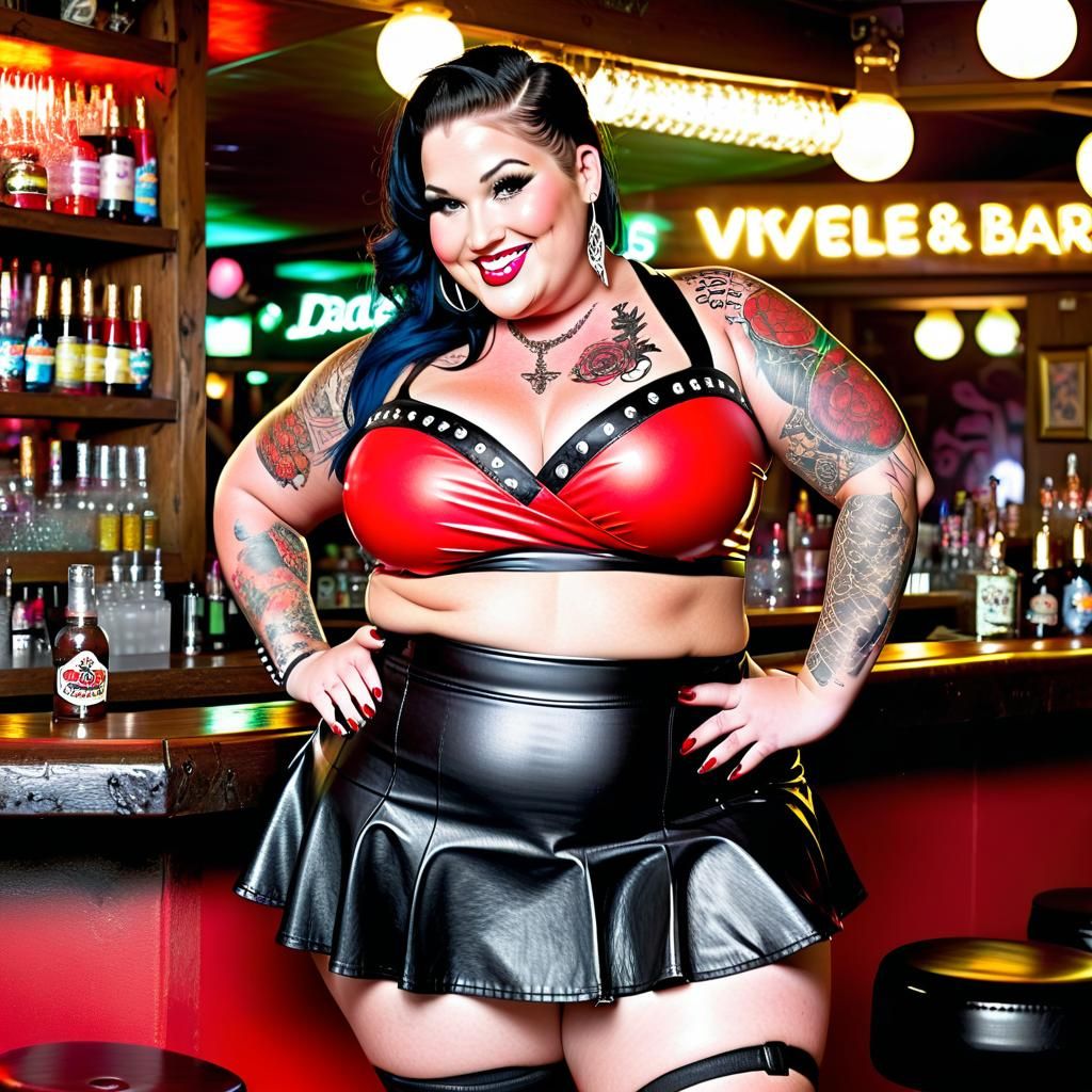 Plus-Size Club Dancer with Tattoos in a Bar