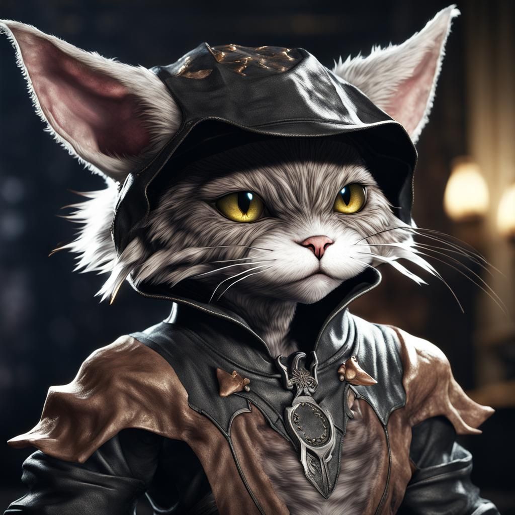 Gremlin in Cat Costume Hyperrealistic Portrait
