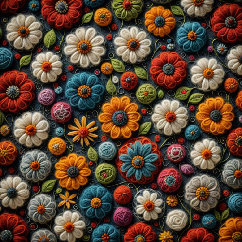 Intricate Felted Wool Summer Scene, Hyperrealistic Style